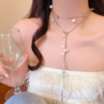 Vòng cổ hoa lan tua rua dài kiểu cao cấp sang trọng nhẹ nhàng cho nữ thiết kế thích hợp hai lớp đeo vòng xương đòn