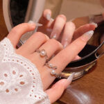 Nhẫn ngọc trai hình tròn kim loại đơn giản phong cách Hàn Quốc Nhẫn ngón trỏ hở khí chất dễ phối siêu tiên nữ nhẫn hot trên mạng