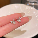 Bông tai nơ Zircon nhỏ gọn đơn giản Kim bạc S925 Bông Tai Bông tai nhỏ mini khí chất dễ phối cho nữ sinh