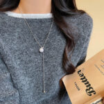 韩版新款简约大气单颗珍珠项链女小众高级感抽拉式长款流苏锁骨链