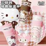 Cốc giữ nhiệt hello Kitty họa tiết da báo Sanrio cốc đựng ống hút dung tích lớn có giá trị cao cốc đựng nước