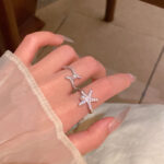 Sang trọng nhẹ nhàng, nhỏ tinh tế, NhẫN Sao biển đính đầy kim cương, Nhẫn ăn kiêng có thể điều chỉnh mở cho nữ, Bán Buôn Nhẫn Phong cách nghỉ dưỡng