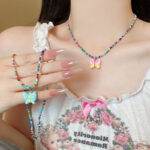 Phong cách kỳ nghỉ ngọt ngào tính khí màu sắc vòng cổ đính cườm nữ học nhỏ tươi thời trang vòng cổ xương đòn bướm Hoang Dã Vòng cổ