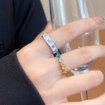 Nhẫn zircon màu siêu nhấp nháy Phong Cách Hot của Hàn Quốc Nhẫn ngón trỏ hình tròn đơn giản đơn giản sang trọng nhỏ cho nữ nhẫn cùng kiểu hot trên mạng