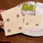 Hoa tai pha lê màu xanh tinh tế sang trọng cho nữ phong cách Hàn Quốc đơn giản dễ phối khí chất hình học đầy kim cương hoa tai