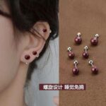 Bông tai Xỏ Khuyên Tai kim bạc S925 Bông Tai Xỏ Khuyên xương tai dễ phối đồ số ít cho nữ bông tai màu đỏ khí chất cao cấp