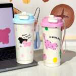 Cốc giữ nhiệt cà phê giá trị cao Cốc uống nước đôi 2024 mẫu mới Cốc uống nước đôi cỡ lớn có ống hút cho bé gái