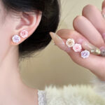 Hoa tai hoa hồng hồng tươi tắn khí chất ngọt ngào nữ siêu tiên nữ dễ phối Hoa tai hoa hồng khô