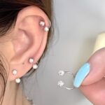 Bông tai đinh móng ngựa hình chữ C khóa xoắn hai đầu siêu lấp lánh đầy kim cương hoa tai thép titan thiết kế thích hợp cho nữ khi ngủ