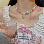 甜酷彩色多巴胺项链女糖果色星星长款流苏拼接锁骨链少女可爱颈链