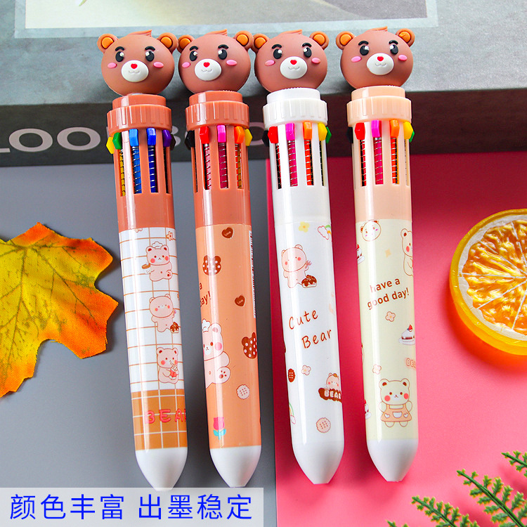 O1CN01s9BjUW291GLoigixN_2838378007-0-cib Phim hoạt hình gấu Bút Bi 10 Màu văn phòng phẩm dễ thương dụng cụ viết học sinh bấm màu bút bi mười màu bán buôn - Ảnh 1