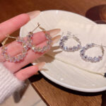 Bông tai pha lê cao cấp sang trọng nhẹ Hoa tai Hoa Tai Vòng tròn lớn phóng đại khí chất dễ phối cá tính cho nữ