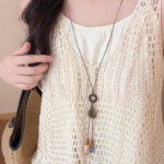 Lá Sophora Japonica giúp thưa thớt ~ Dây chuyền Tua Rua Vòng tròn lá cây phong cách dân tộc phụ kiện dáng dài Bohemian nữ dây chuyền Áo Len Cổ Điển