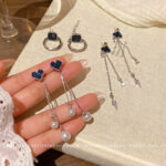 Hoa Tai Tình Yêu đám mây zircon màu xanh lam tua rua dài sang trọng