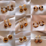 Hoa Tai Maillard Màu cà phê mẫu thu đông năm 2025 nữ phong cách Hồng Kông cổ điển thời trang khí chất hoa tai mắt Hổ Trang sức