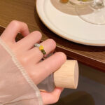 Nhẫn đồng xu đính cườm Tourmaline Nhẫn ngón trỏ cao cấp cổ điển phong cách Trung Quốc mới cho nữ Nhẫn Ngón Út Vòng đeo tay thời trang dễ phối