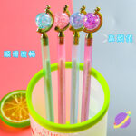 Bút Gel Quả địa cầu nhựa mẫu mới, bút rút nắp màng hoa thanh trong suốt, văn phòng phẩm dễ thương, dụng cụ viết học sinh, bút nước