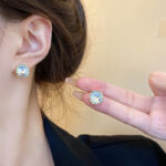 Bông tai Zircon tinh tế kim bạc S925 hoa tai hình học đơn giản khí chất dễ phối cho nữ Bông tai cùng kiểu hot trên mạng