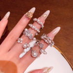 Nhẫn Zircon bầu trời đầy sao cao cấp sang trọng, Bộ nhẫn ngón trỏ ngọc trai có thể điều chỉnh hở cho nữ